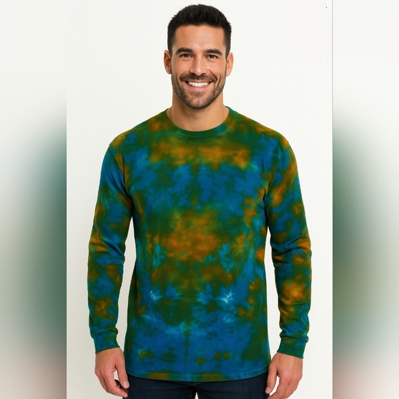 Summer at The Lake Adult Large Long Sleeve Scrunch Tie Dye Tee - Picture 1 of 7